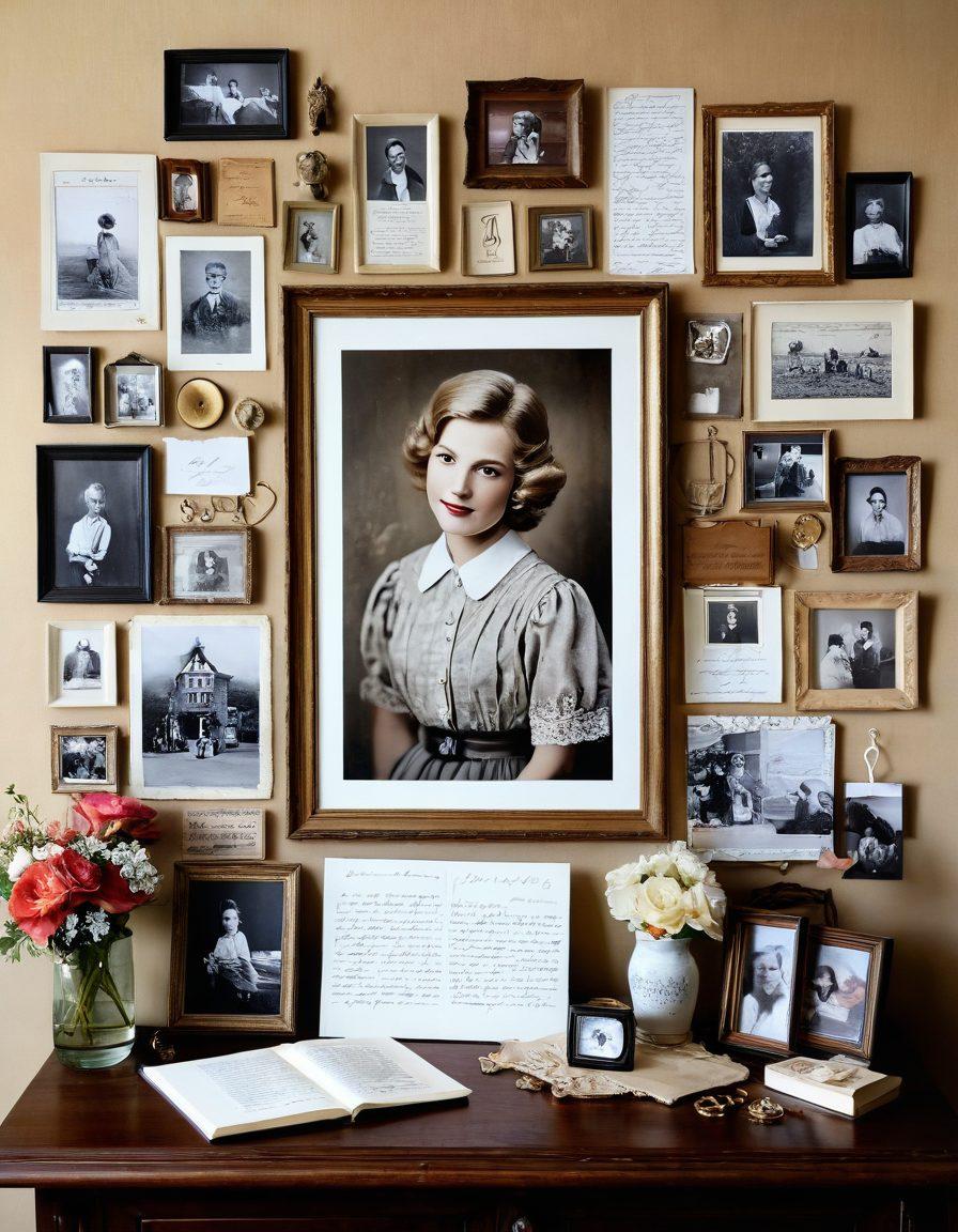A beautifully arranged collage featuring various sentimental items like old photographs, handwritten letters, and small trinkets, symbolizing cherished memories and connections. Warm, soft colors create a nostalgic atmosphere, while gentle light illuminates the details of each item, evoking emotions of love and remembrance. Include a subtle backdrop of a cozy home environment. painting. vibrant colors.